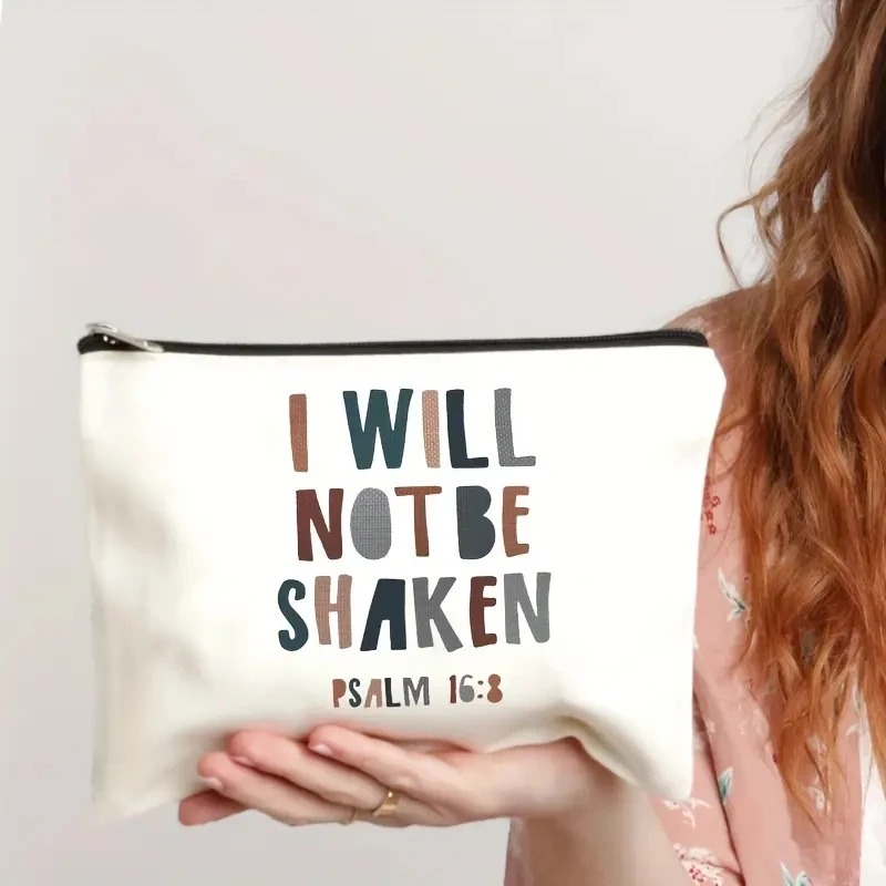 1 pcChristian Bible Verse I Will Not Be Shaken  pattern Personalized Makeup Bag Travel Toilet Storage Bag Cosmetic Pouch