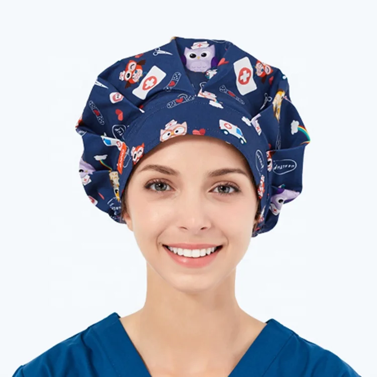 Custom 100% cotton Hospital nurses hats scrub  Logo Cotton Fabric Doctor Medical Surgical Hats with Printed Design