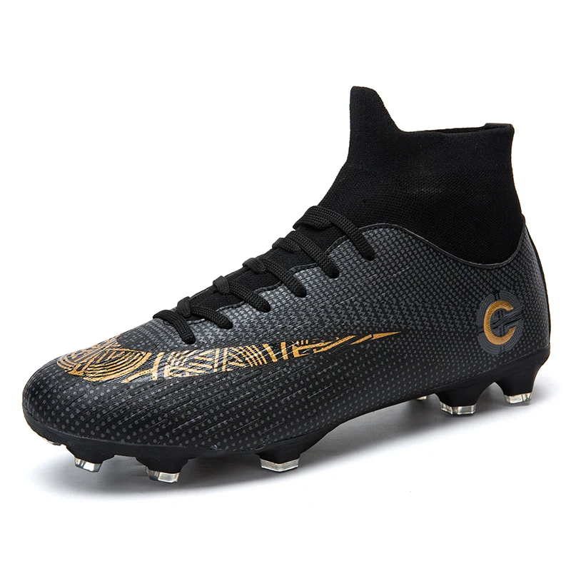 Black men football boots 36-49# sock design football studs large size cheap soccer cleats