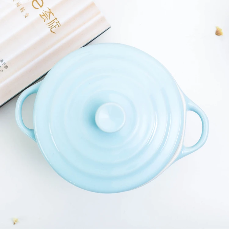 Two Handle Round Min Casserole With Lid Heat Resistant Ceramic Stoneware Bake Dish Multicolor Soup Pot