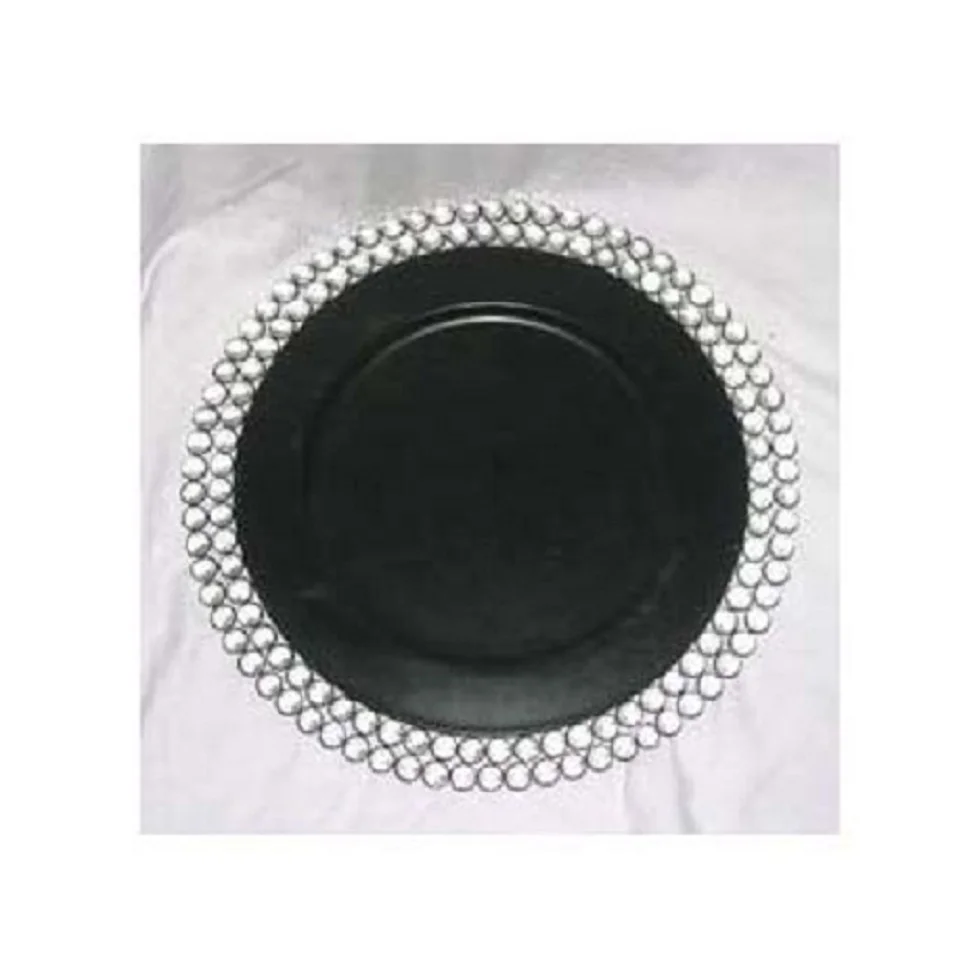 Hot Sale Black powder coated crystal Iron glass bead wedding table charger plate