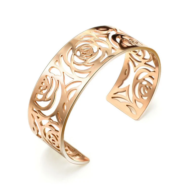 Элегантные широкие браслеты из египетского золота с полыми цветами