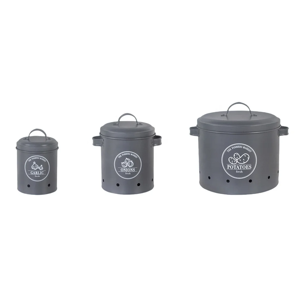Hot sale Kitchen Fresh Potatoes Onions Garlic Storage Canister Bucket Set