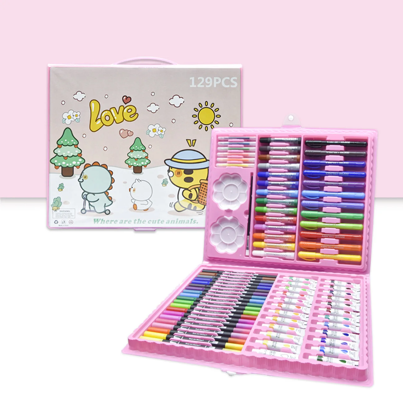 129 pcs pieces drawing art kit kids  colored pencil art set crayon oil pastel watercolor pen stationery paint art wooden box