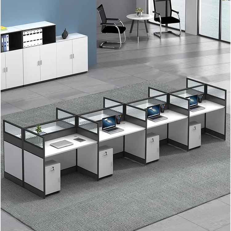 4 seater modular modern office staff table with high partition call centre office furniture