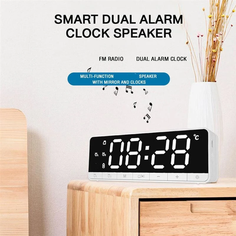 High Quality B119 Big Size Display Smart Wireless Speaker Bedside Alarm Clock Stereo Subwoofer Speaker Led Digital Clock