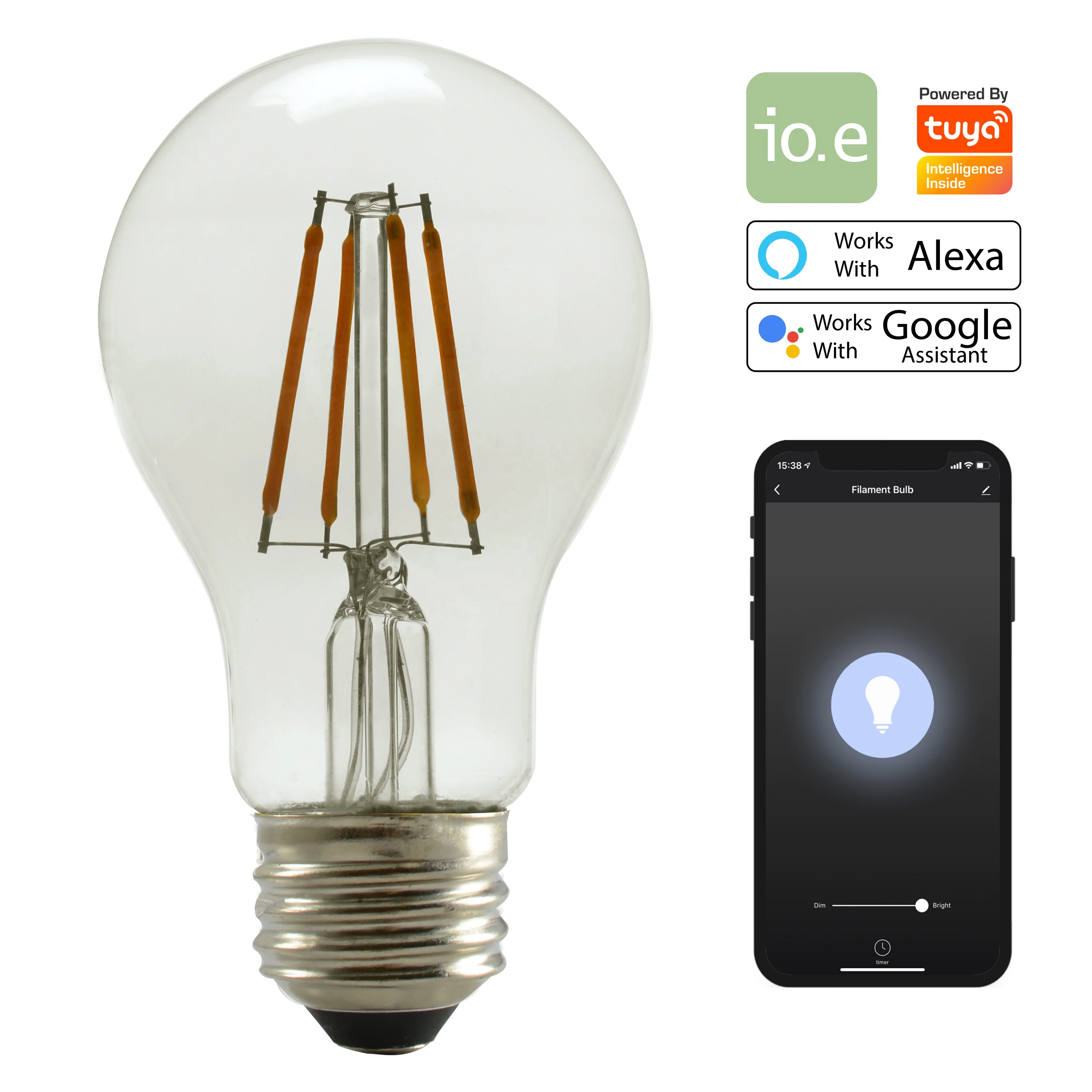 Smart Filament Bulb A19 Vintage Bulb WiFi Powered by Tuya Decorative Filament Indoor Light Voice Control