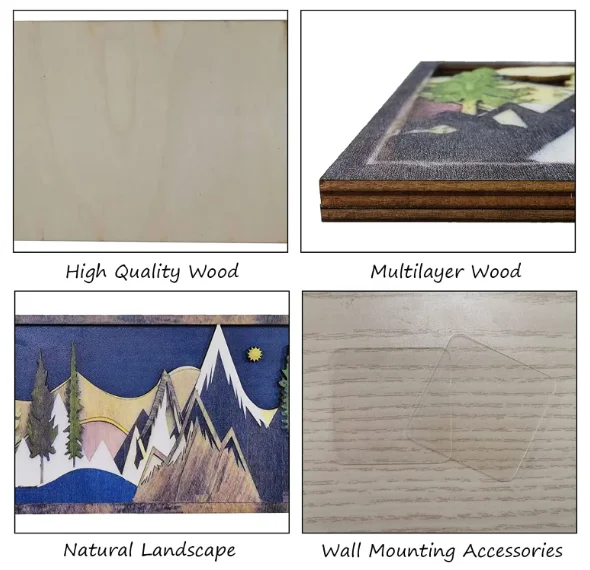 Wood Mountain Wall Art 3D Stereo Natural Landscape Sculpture Abstract Painting Carving Wall Mounted for Home Decoration