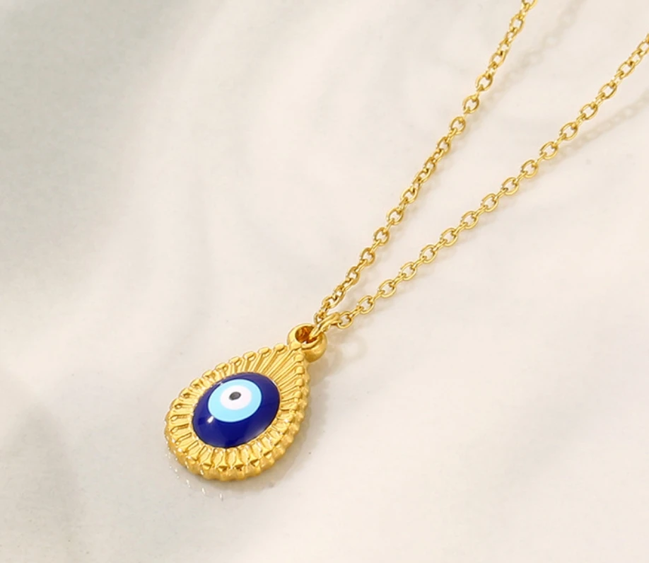 Custom fashion 18k gold plated blue eye enamel necklace  turkish evil eye pendant necklace for women