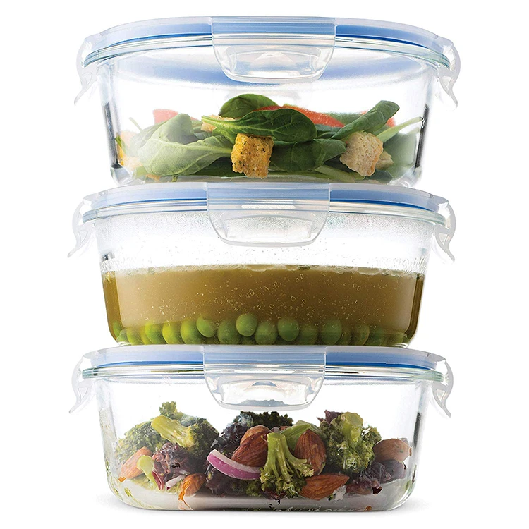 large round lunch box airtight 1L borosilicate food air tight glass container with Locking lid