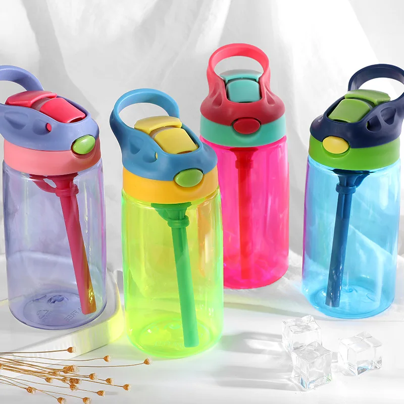 
Wholesale high quality one-click nozzle straw transparent plastic water bottle for kids children students 