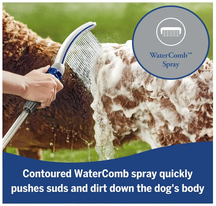 Dog Shower Attachment Fast Easy Dog Bathing Cleaning Indoor and Outdoor Sprayer Includes 8-Foot Flex Hose Blue/Grey PPR-252E