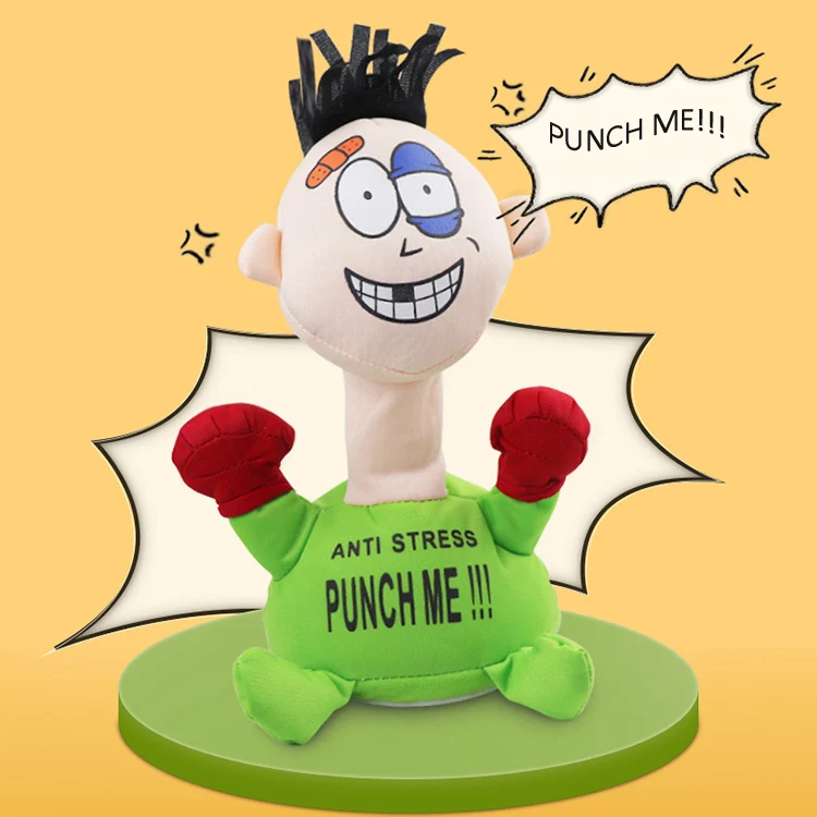 Electric Decompression Toys Anti Stress Plush Screaming Doll Punch Me Stress Relief Boxing Desk Toys
