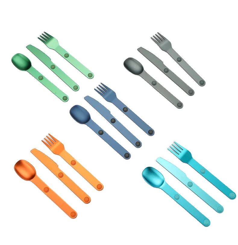 Magware Outdoor Camping Set Portable Three-Piece Magnetic Aluminum Alloy Knife Fork Spoon Flatware for Travel