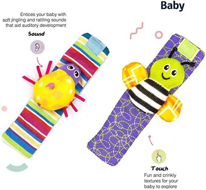 Cotton Animal Baby Infant Wrists Rattle and Socks Foot Finders Set Developmental Baby Squeaky Toy Baby Rattle
