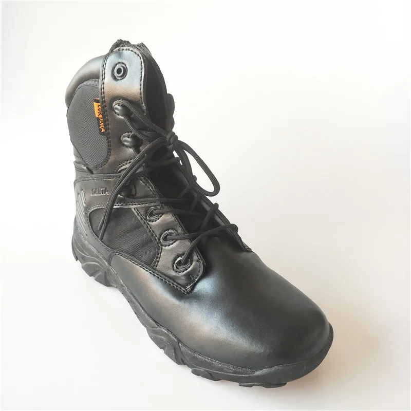 Black Leather  Shoes Waterproof Quick-Release Zip Cow Leather Cushioning Desert Tactical Boots