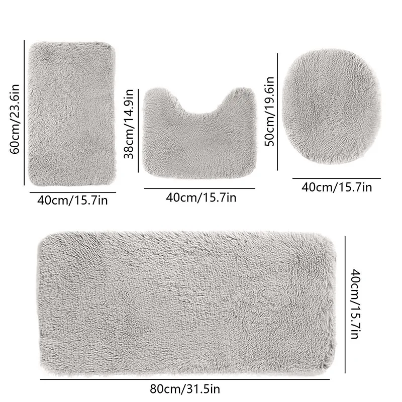 Solid Colored Filament Hair Toilet Cover Rug Faux Fur Carpet toilet bath plush floor mat