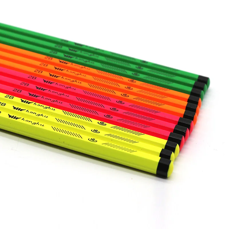 HB Pencil Neon Painting with Black Circle Dipping Paper Tube Packing