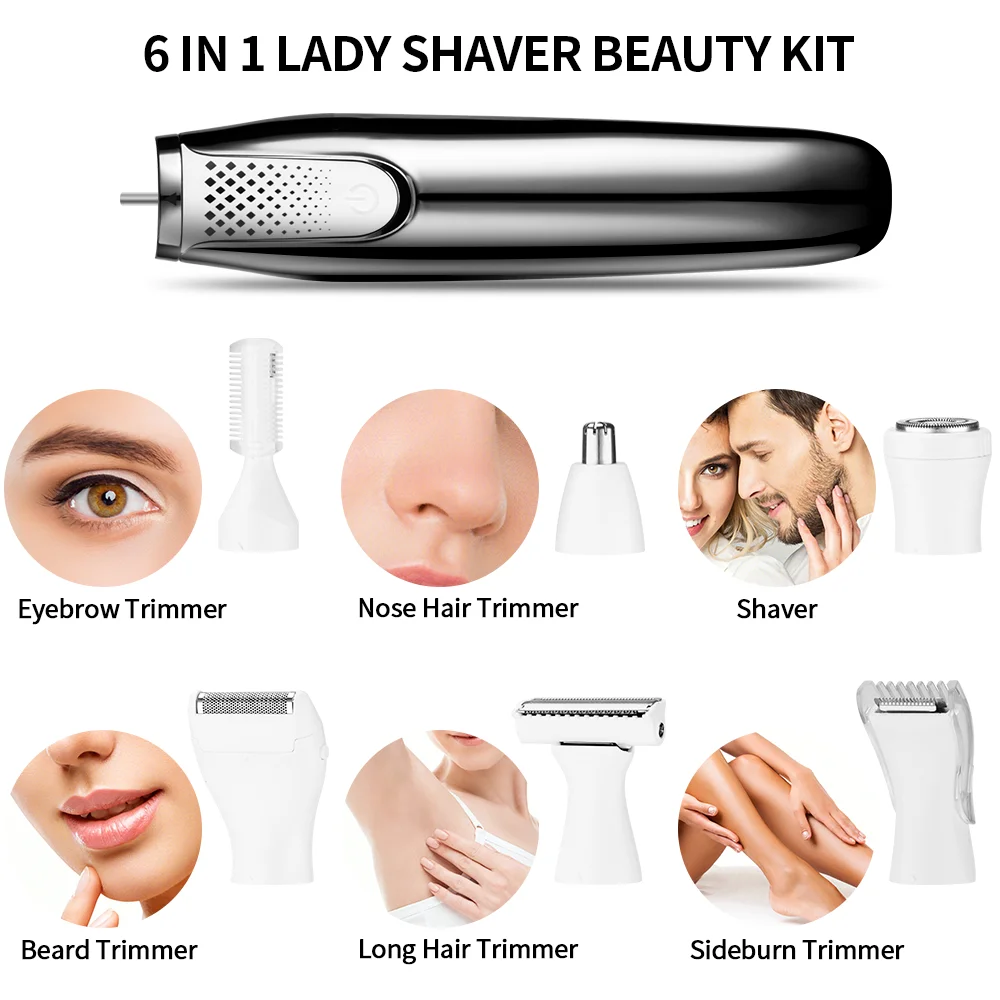 Multifunction 6 IN 1 USB Rechargeable Electric Razors for Ladies epilator Electric body Shaver set for Women