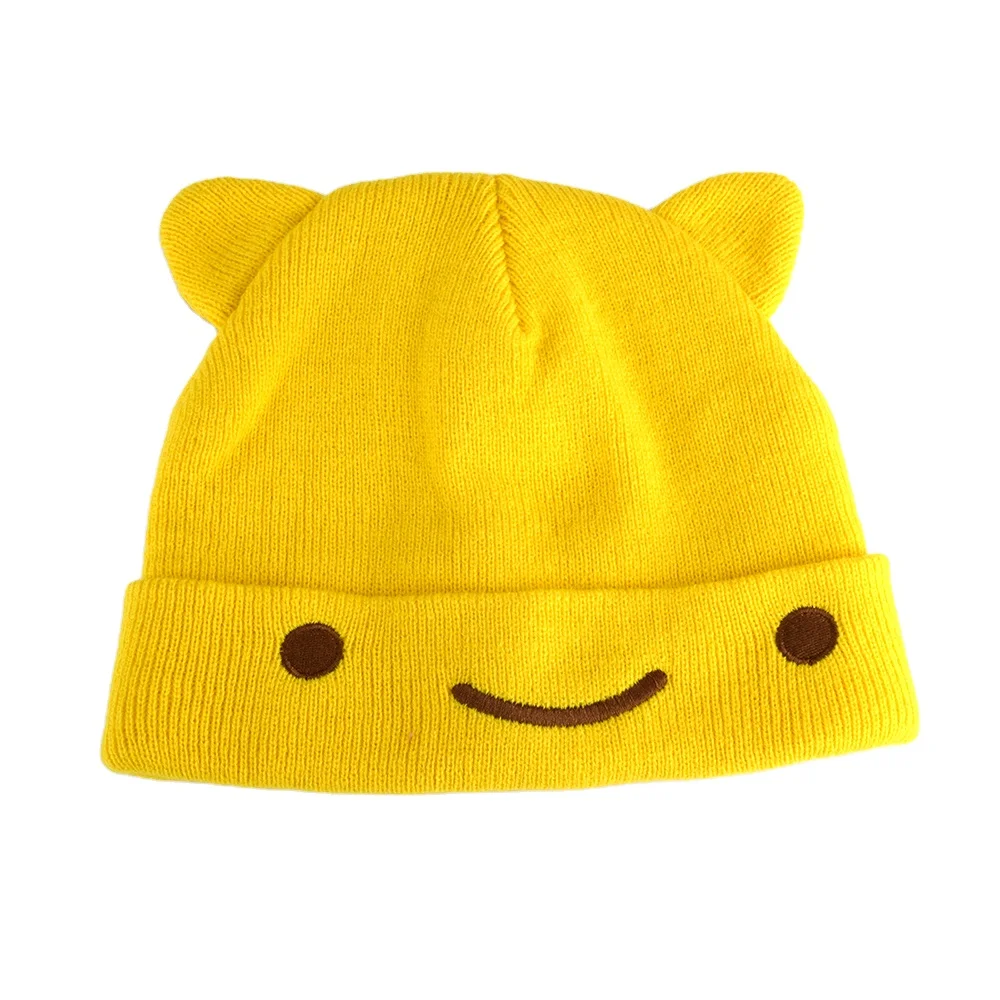 Оптовая продажа, модная Высококачественная Милая зимняя шапка, шерстяные вязаные шапки-бини с вышивкой на заказ, шапка с кошачьими ушками для детей