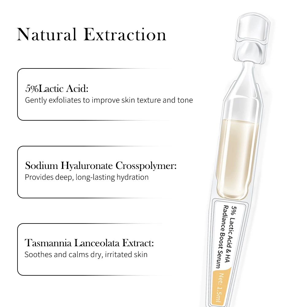 Krone Skin Care Manufacturer 5%Lactic Acid Hyaluronic Acid Exfoliating Radiance Boost Serum Dull or Uneven Skin
