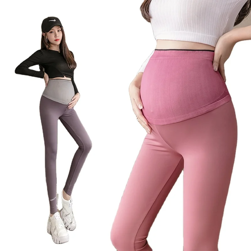 
2021 new arrival plus size solid color stitching long high waist maternity pants leggings for women 