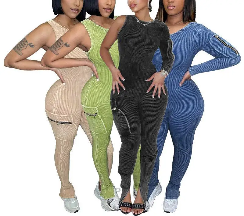 2024 New Arrivals Spring Women Sleeveless Strap Overalls Wrap Chest Wide Leg Playsuits Multi Pocket Cargo Womens Jumpsuits