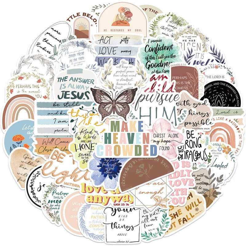 50Pcs Aesthetic Jesus Phrase Stickers for Water Bottles,Cute Vsco Religious Bible Verse Stickers Decals Laptop Skateboard