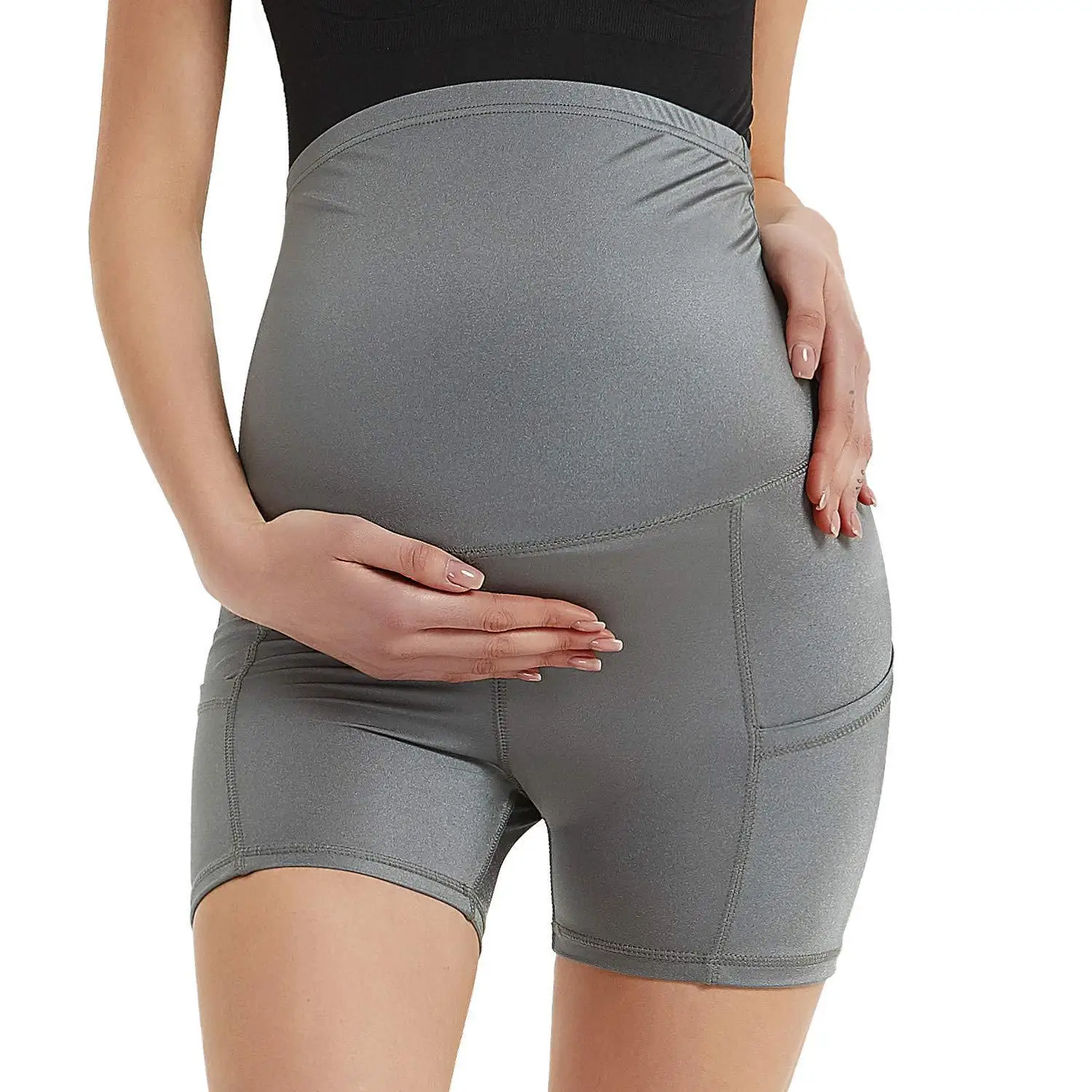 New Coming High Waist Active Maternity Tie Front Curved Hem Active Sports Shorts