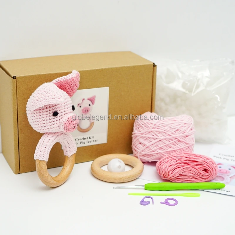 Amigurumi Animals Crocheted rattle Cotton Crochet Pig 100% Handmade Amigurumi Toys Needle Animal Kit Diy Kit Diy Accessory