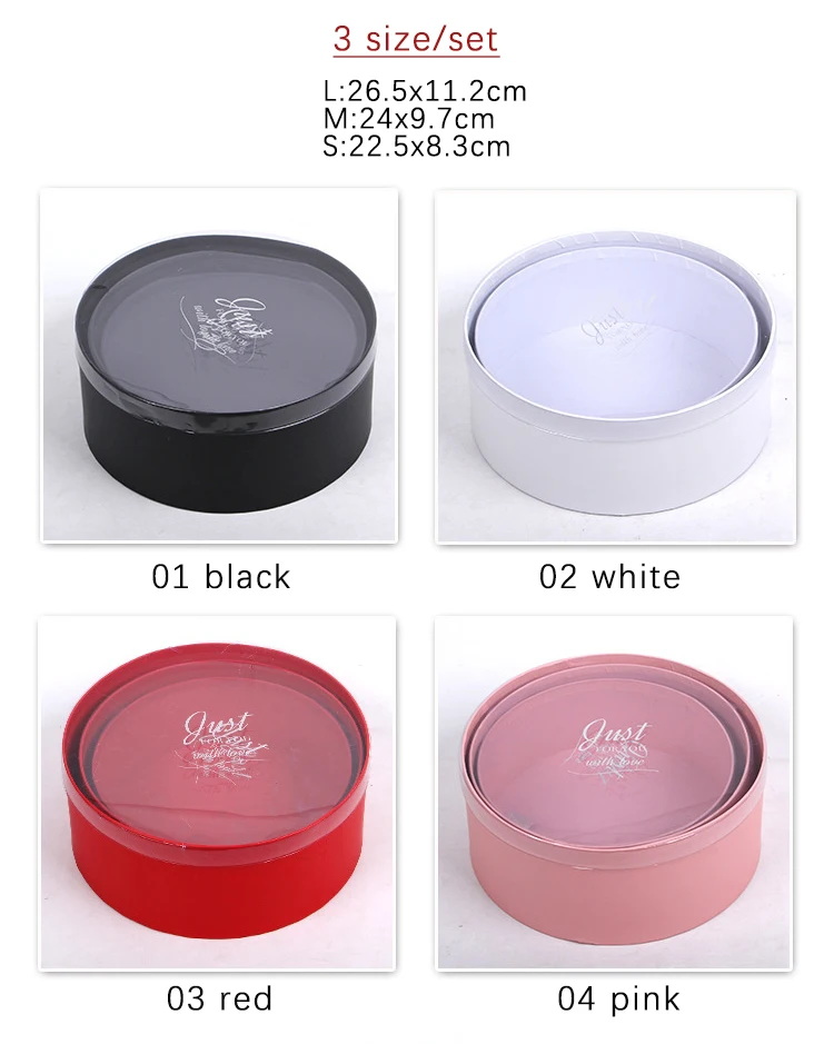 Newly Design Luxury 3Pcs/set Round Flower Box Preserved Flower Packaging Gift Box With PVC Window