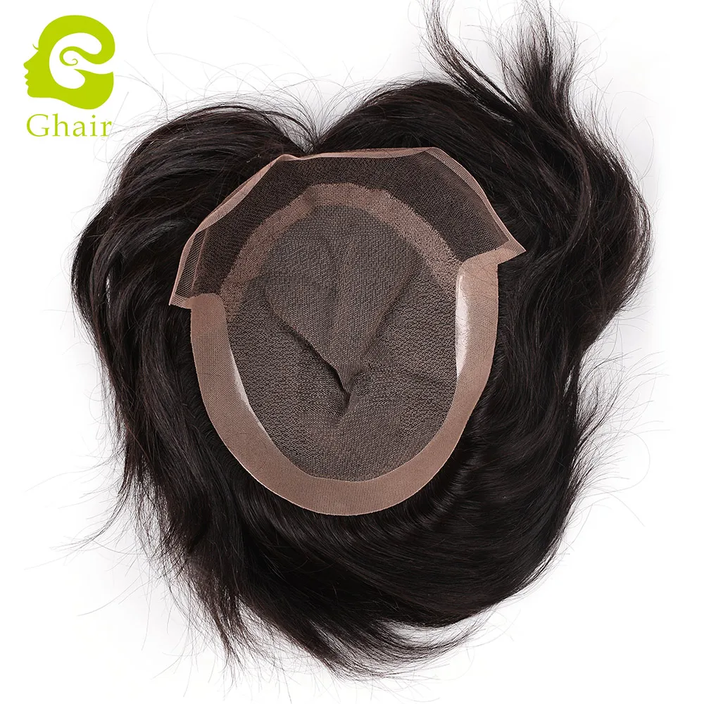
Free Style Hair Silk Base Men Toupee With 1 Inch PU Injected Knots Lace Straight Hair 
