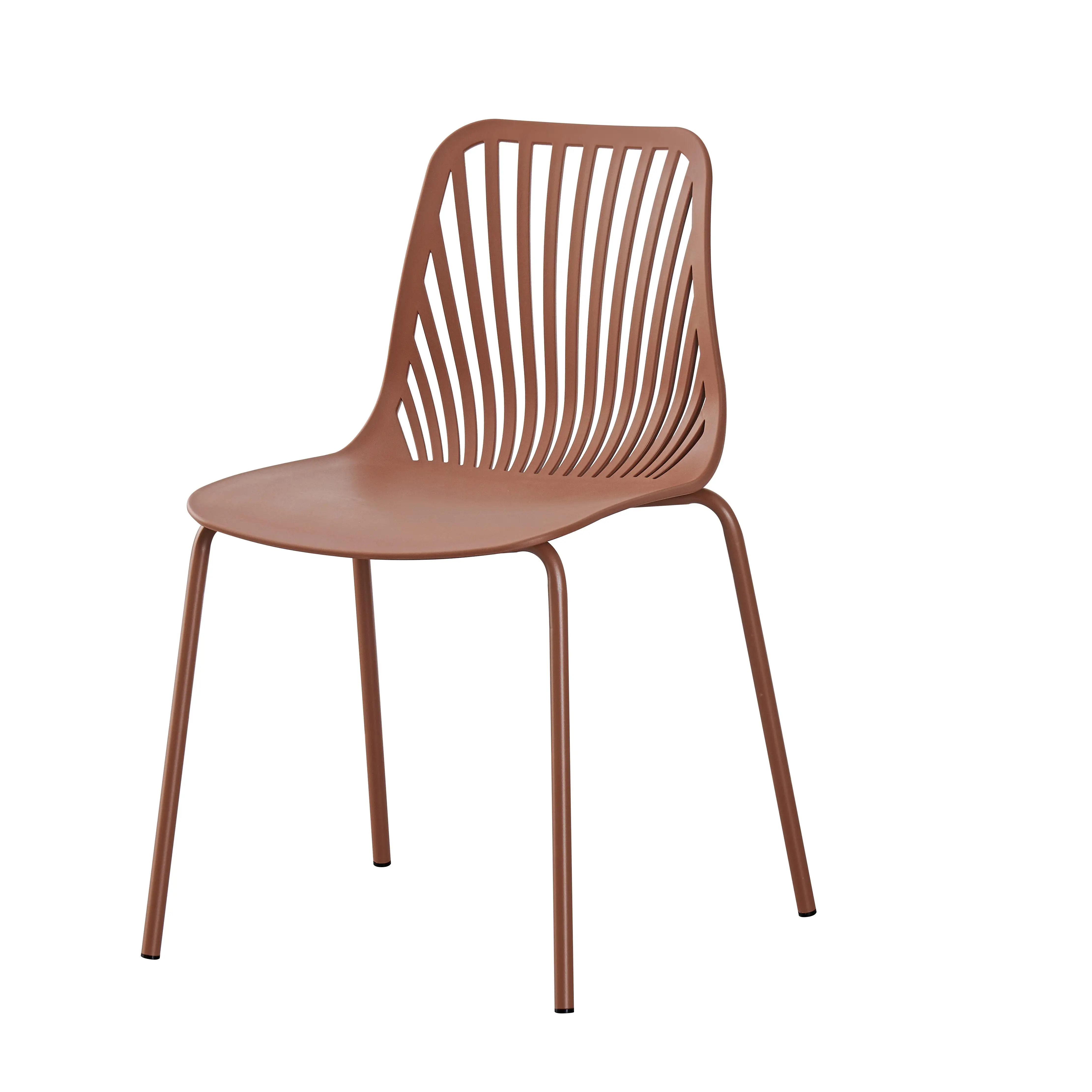 Modern Style Chocolate PP Dining Chair Hollow Out and Stackable Design for Home Restaurant Cafe Hotel Kitchen Use Plastic Chair