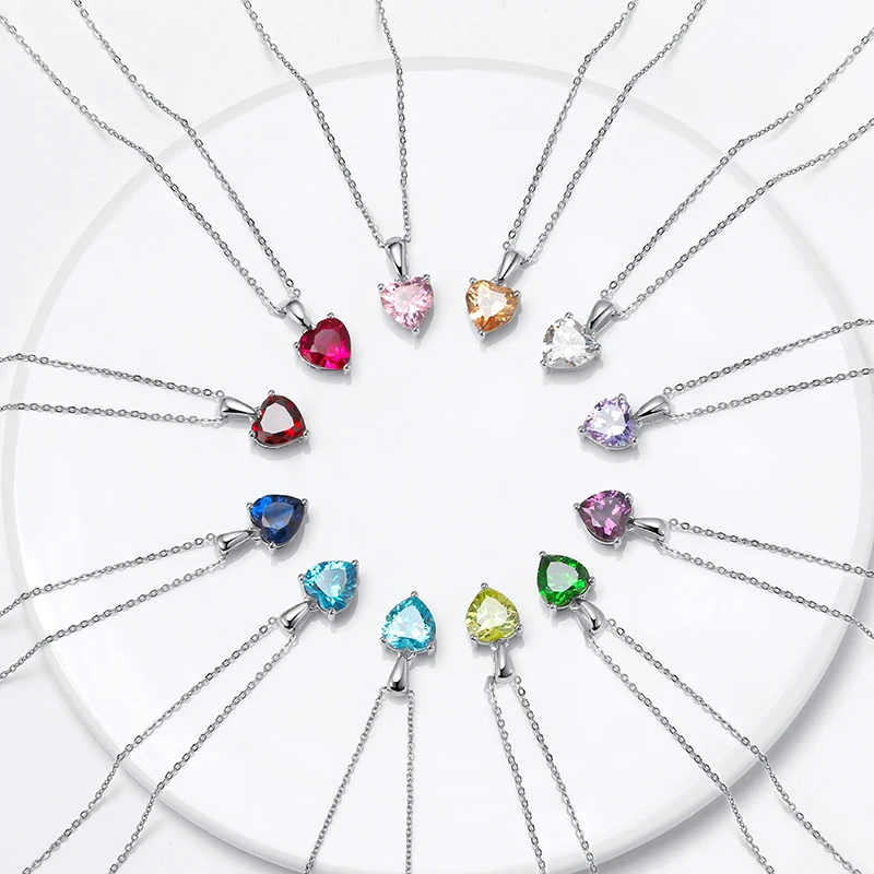 RINNTIN SN118 fashion birthstone necklace wholesale 925 sterling silver jewellery women accessories CZ crystal custom necklaces