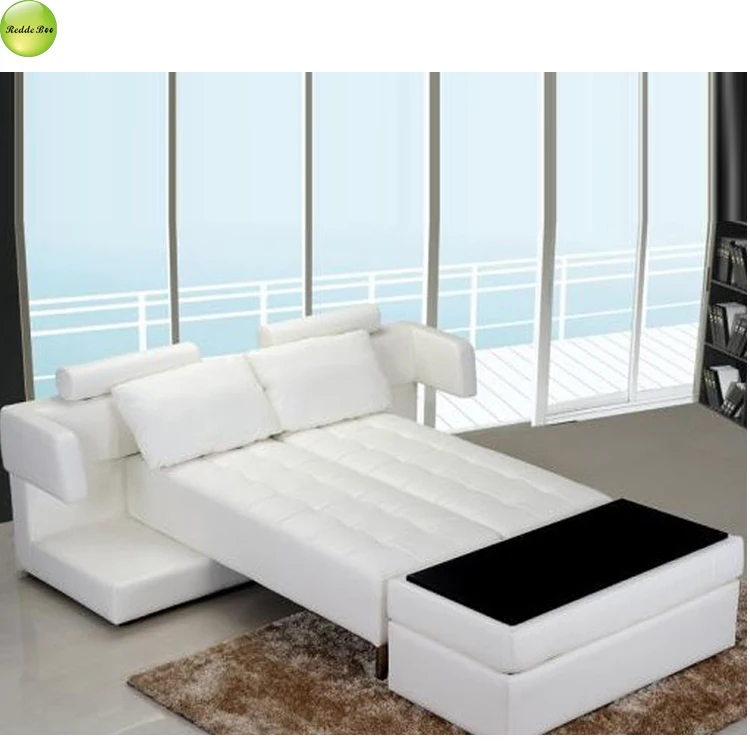 Modern White Folding Sofa Bed Turns To Sofa 3 Pieces With Storage Place Leather Furniture