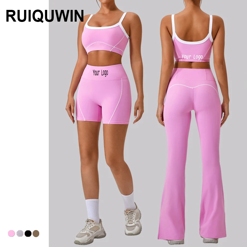 RUIQUWIN Custom Logo Breathable Women Gym Quick Dry Exercise 2 Piece Yoga Training Hip Lifting Plus Size Bra Set