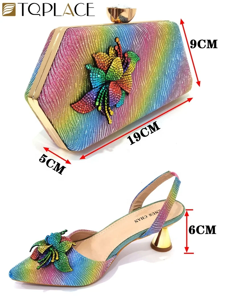 Elegant Elastic Band Shoes and Bag Set with stones African Set Italian  Heel  Ladies Shoes And Matching Purse For Evening Party