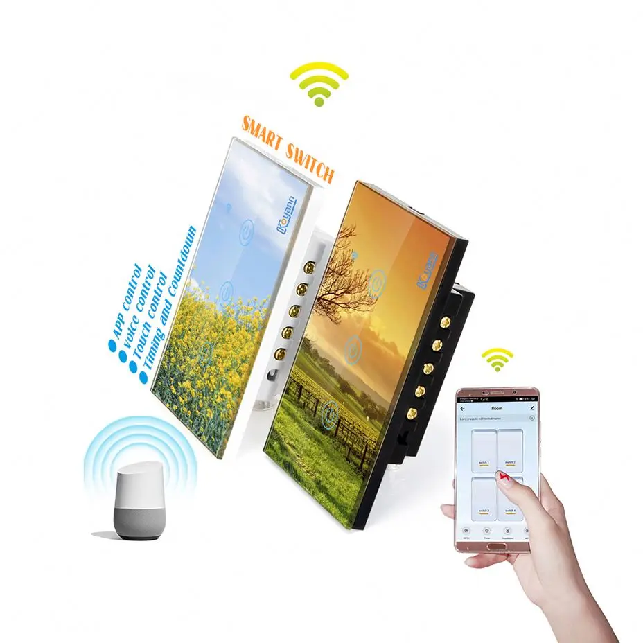 2021 Новое поступление, светильник, сенсорный выключатель американского стандарта, 4 банды, wifi, сенсорный настенный выключатель