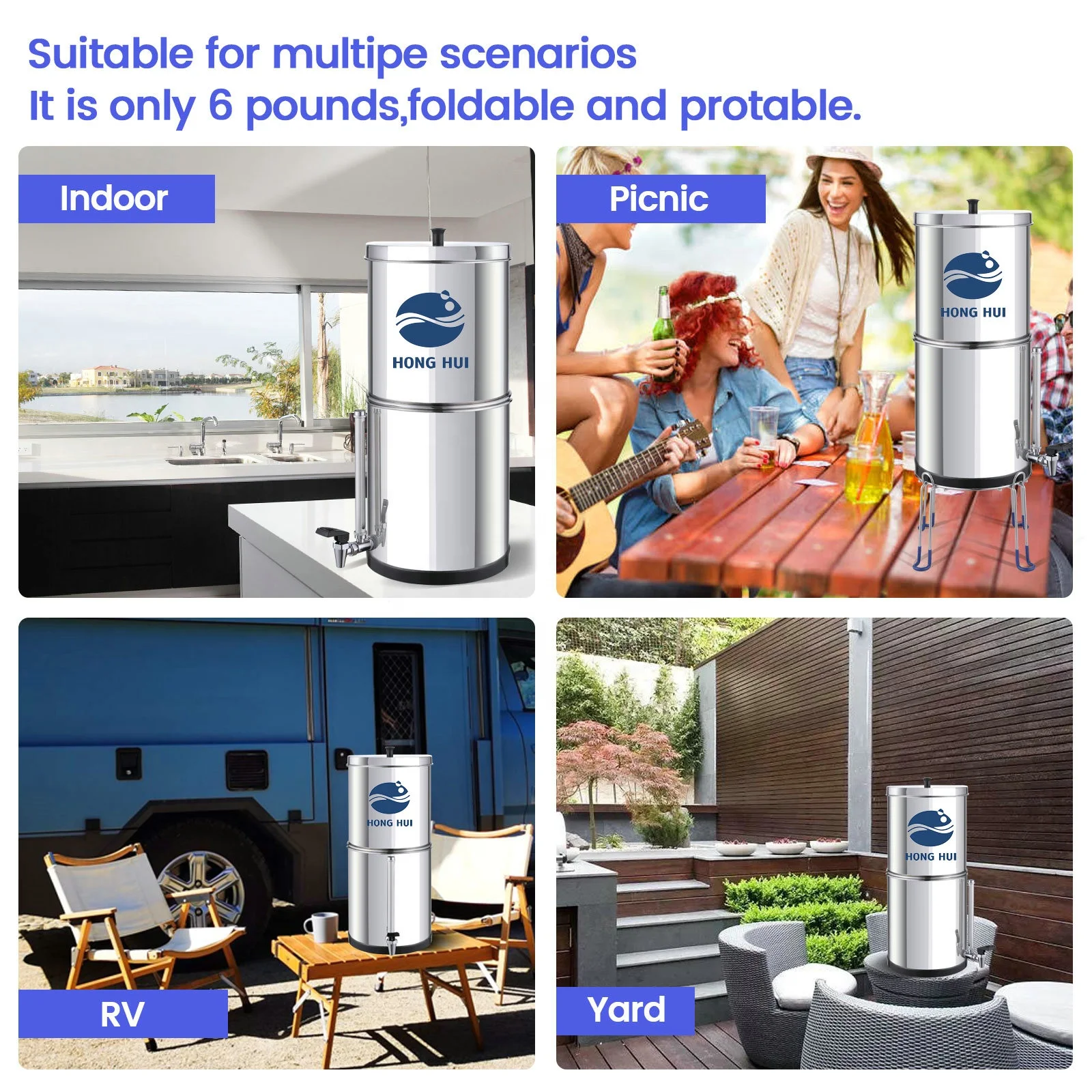 HONG HUI LT-2.25B NSF Certificate Water Filter System Gravity Fed Water Filtration System Remove Fluoride, Chlorine, Bacteria,