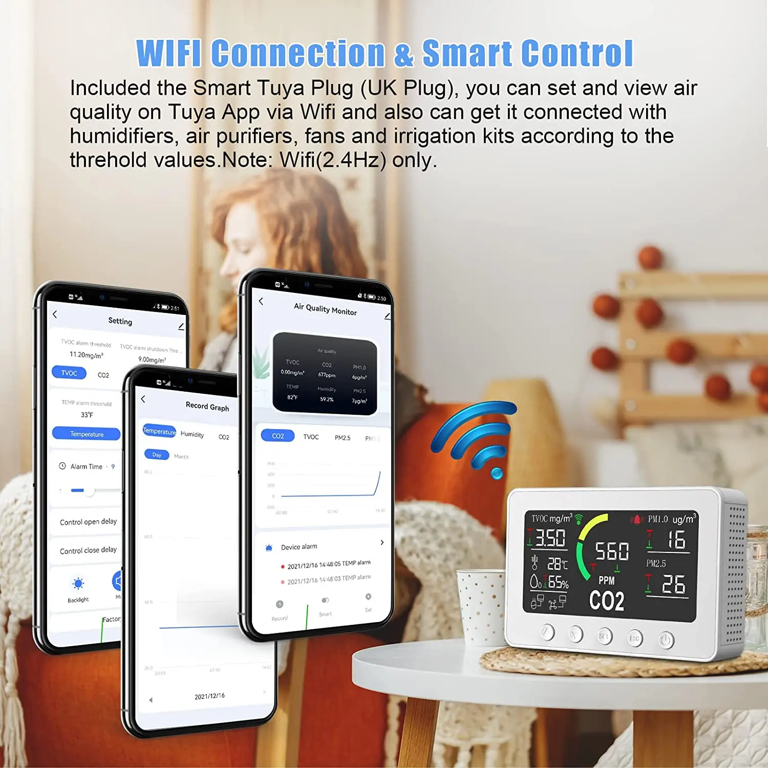 Tuya Wifi CO2 тестер mulit 7 в 1 датчики tvoc детектор с перезаряжаемой батареей Измеритель Качества Воздуха углекислого газа