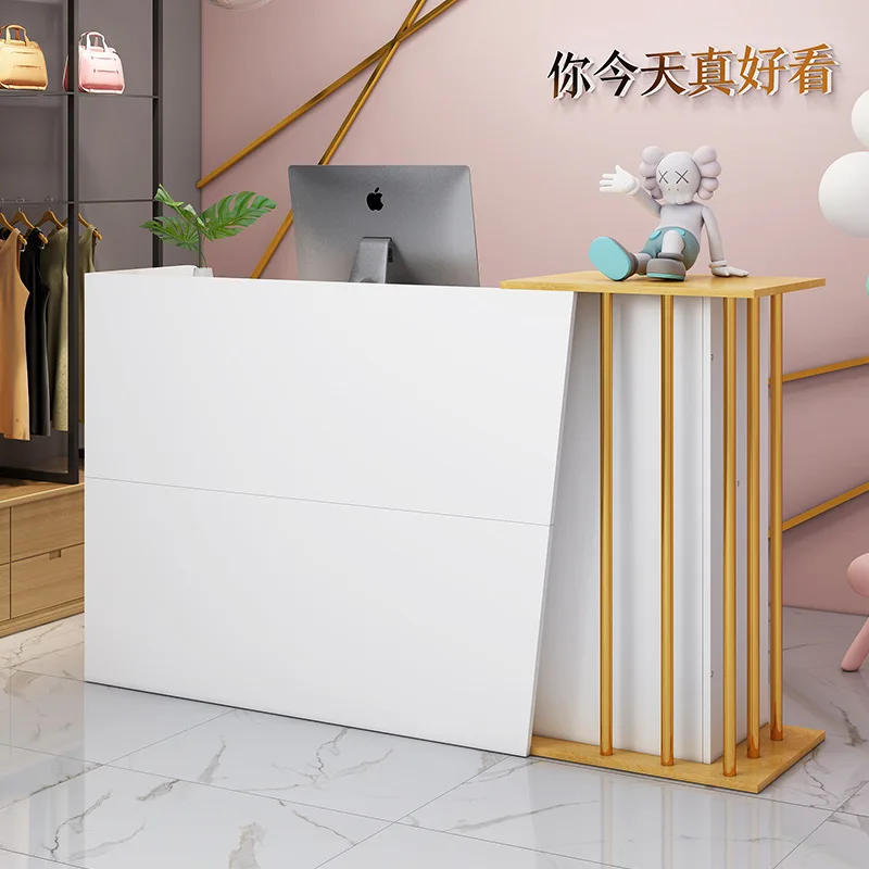 Gold And White Reception Desk Luxury Style Beauty Salon Modern Design