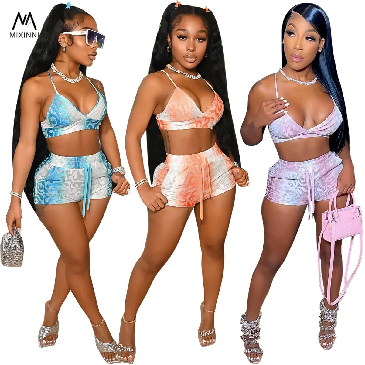 MXN 225 New polyester print women two piece set,underwear and shorts women suit,sexy beach 2 piece set for women