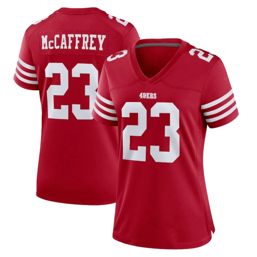 San Francisco #23 Christian McCaffrey 13 Brock Purdy 29 Talanoa Hufanga football Jersey