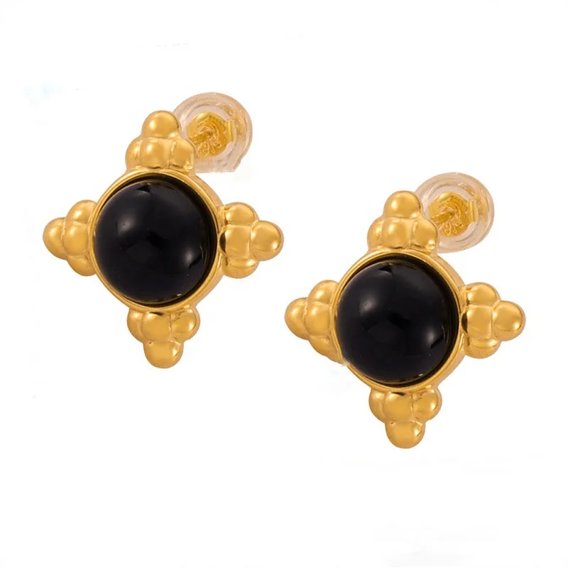 18k Gold Plated Stainless Steel Women Antique  Wholesale Tiger Eye Stone Cross Shape Pendant Necklace Earrings Jewelry Sets