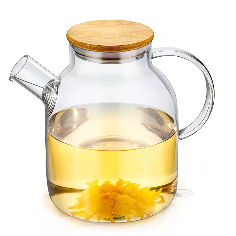 900ml 1500ml high borosilicate transparent glass teapot with bamboo lid