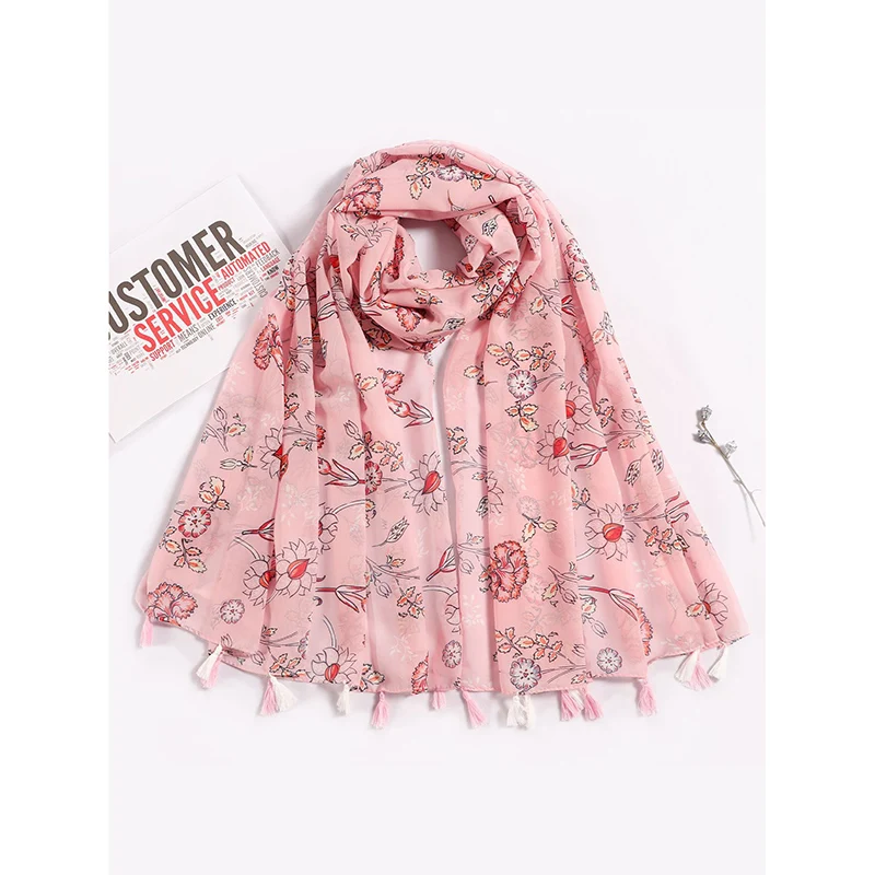 2022 New Floral Print Long Scarf Korean Style Large Neck Scarf Shawl