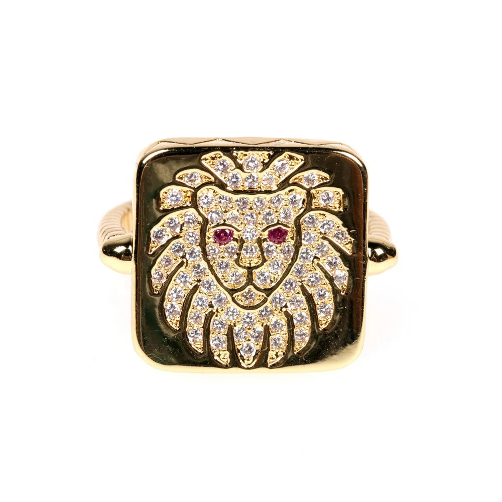 
Newest Creative Inlay Zircon Lion Head Band Ring Punk Style CZ Leo Lion Opening Rings For Gifts 