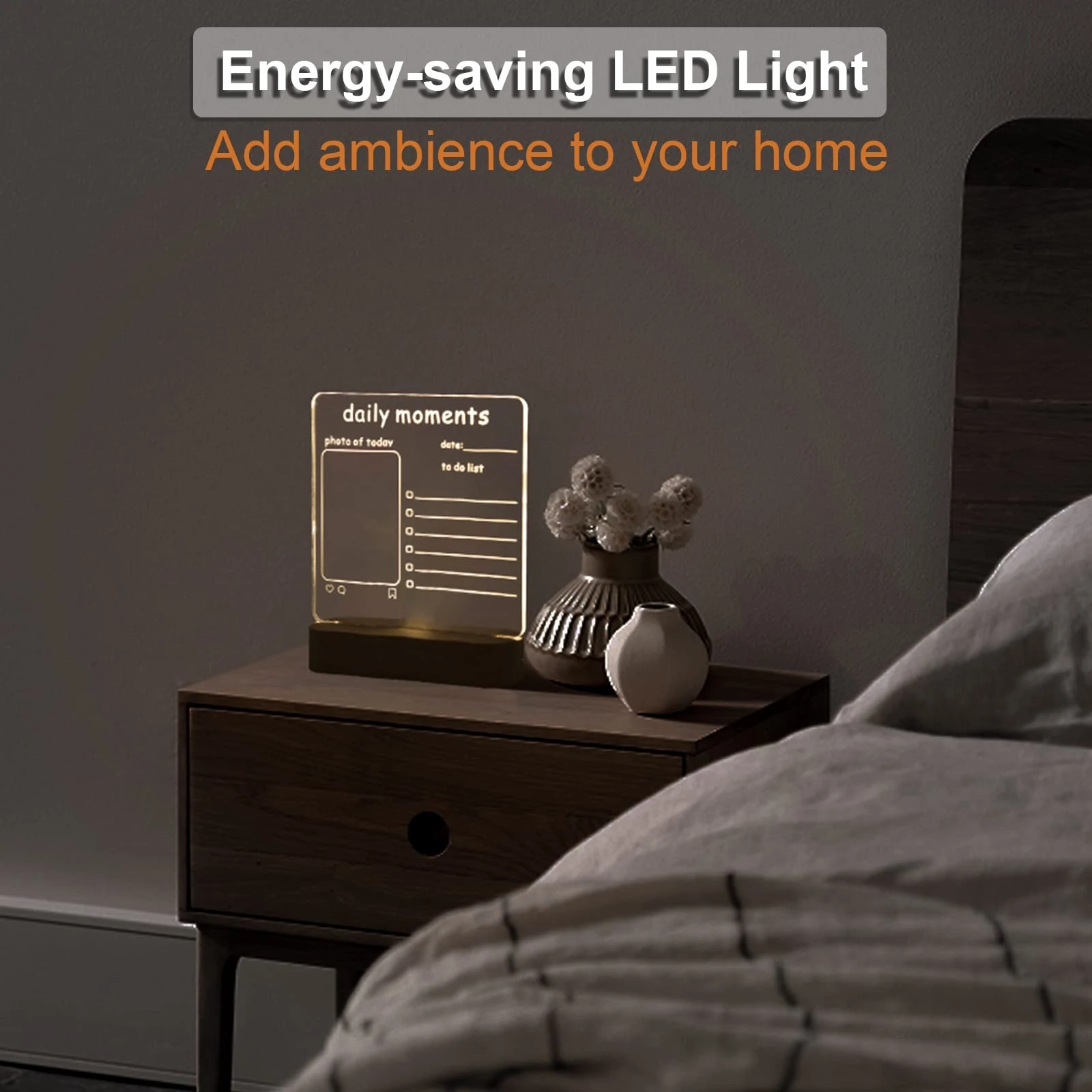 LED acrylic writing dry erase board 3D DIY Round Wooden Base lamp Night Light with Erasable pen