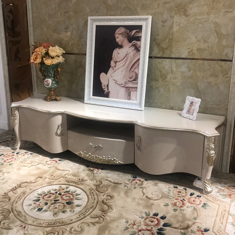 MO LAN European TV cabinet tea table combination solid wood carved small apartment living room neoclassical