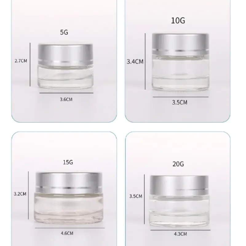 Best selling 10ml 20ml 30ml 50ml Clear Frosted Cosmetic Glass Cream Jar with Screen Printing Surface Handling